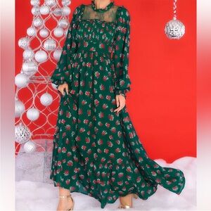 All You Need Is Love Dark Emerald Floral Print Maxi Dress Size Large